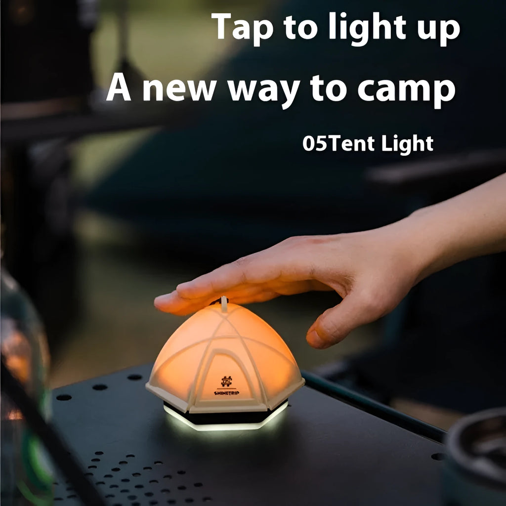 Camping tent light with analog brightness dial in dark green colour, showing compact dimensions