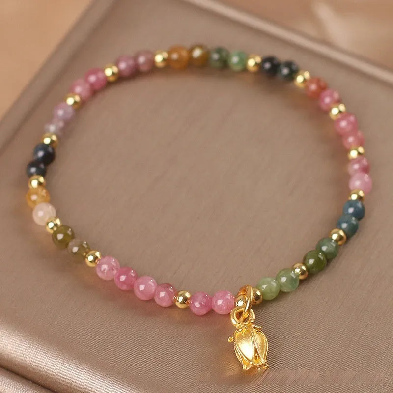 Natural tourmaline flower anklet for women with adjustable chain