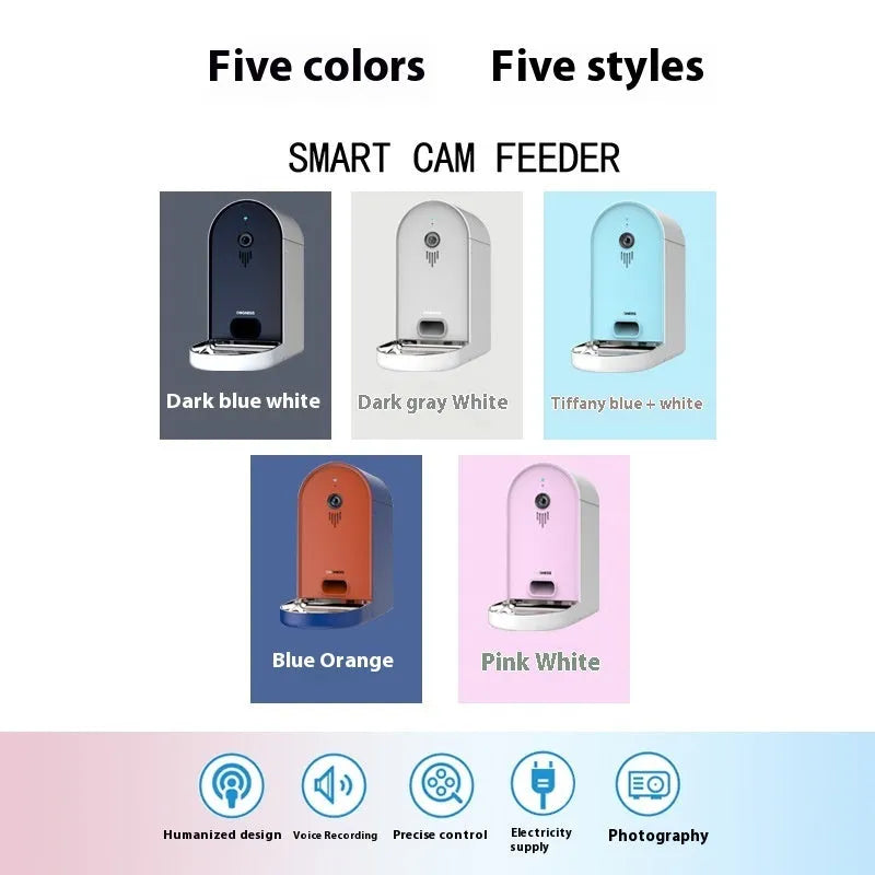 Smart automatic pet feeder with remote monitoring in Barbie pink and ivory white colour.