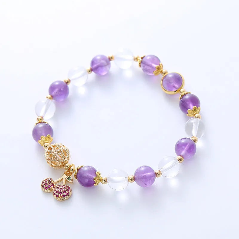 Purple crystal women's bracelet with micro-inlaid cherry blossom pattern and sweet style