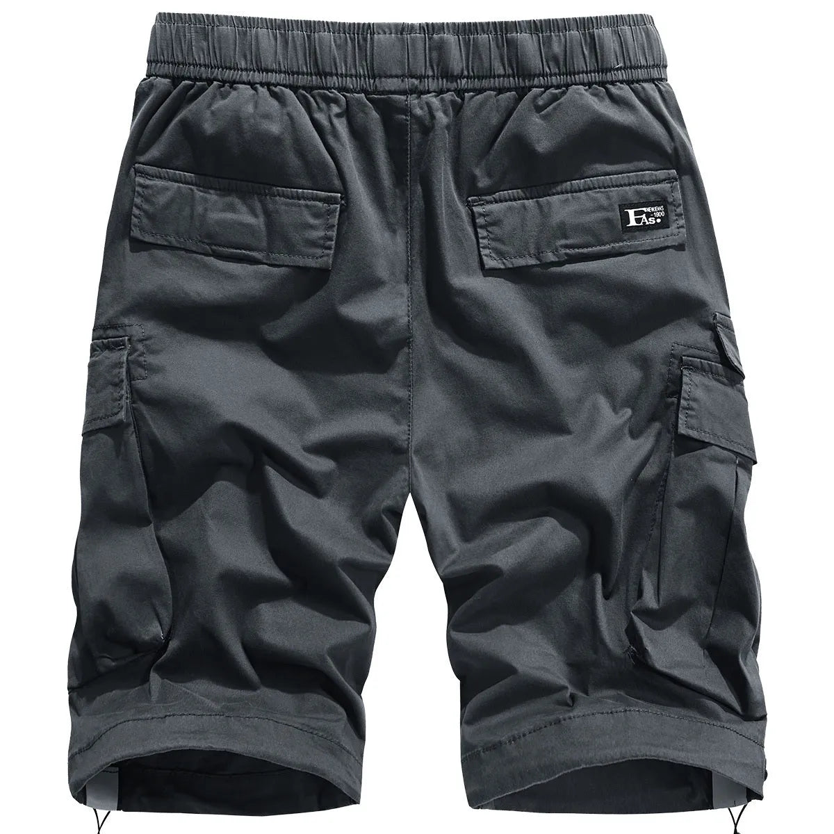 Men's cotton cargo shorts in solid black, mid-waist fit, size M to 3XL