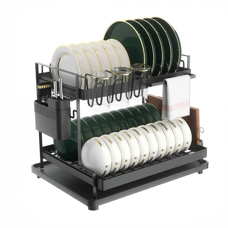 White double-layer kitchen storage rack with removable draining tray