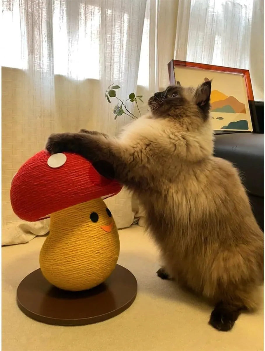 Mushroom-shaped cardboard cat scratch board with accordion fold design for furniture protection