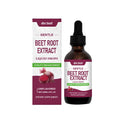 60ml glass bottle of beetroot drops liquid dietary supplement on a plain background.