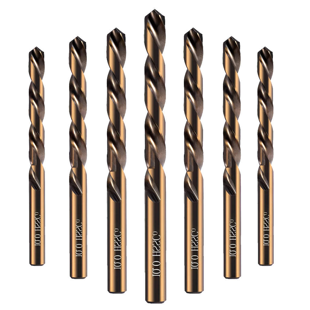 Stainless steel straight shank drill bit set with sizes from 1mm to 10mm for metal and wood drilling.