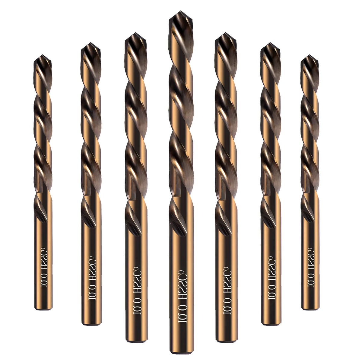 Stainless steel straight shank drill bit set with sizes from 1mm to 10mm for metal and wood drilling.