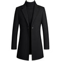 Korean style long woolen trench coat with one button, slim fit, straight hem, in army green colour