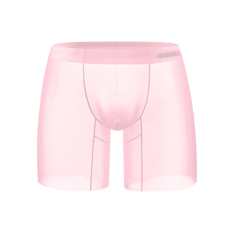 Men's boxers in solid colour ice silk nylon fabric with low-waist design