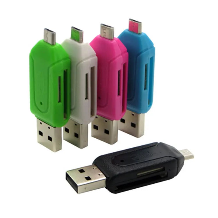 White OTG card reader with micro USB plug for Android phones and computers