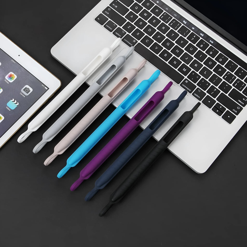 Silicone snap on pen case for Apple Pencil 1st and 2nd generation in black, gray, and white