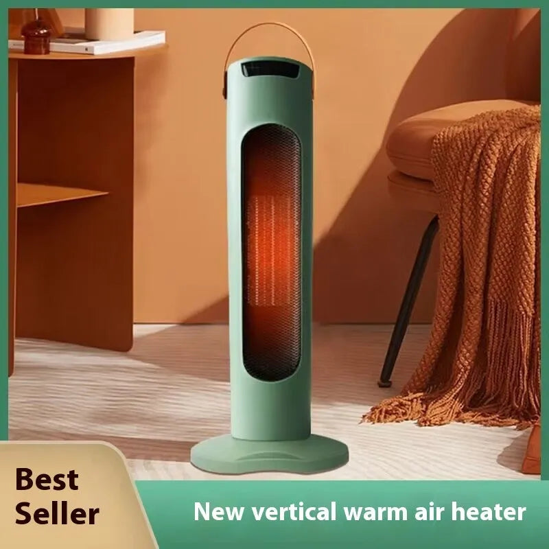 Vertical white PTC fan heater with remote control, 2000W, digital display on front panel