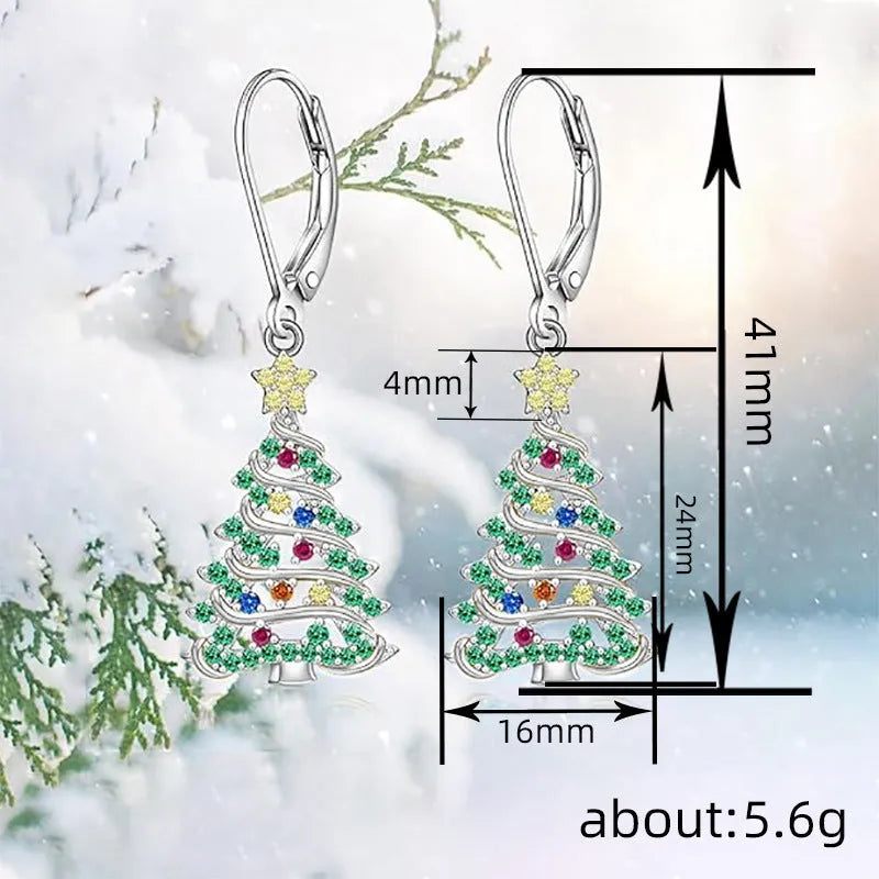 Women's copper Christmas tree earrings with white gold colour finish and star-shaped pendant design