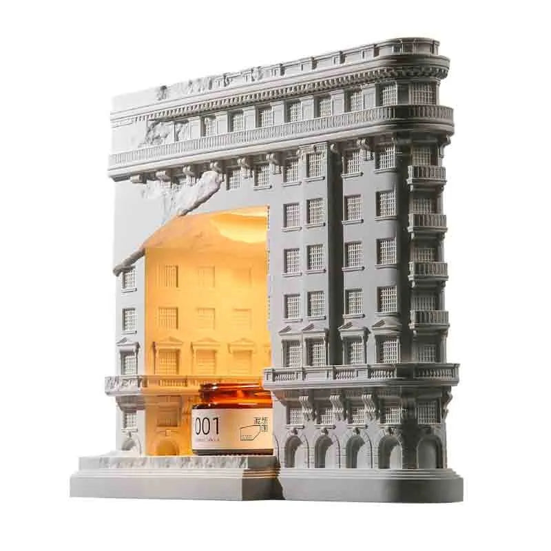 Wukang Building concrete wax lamp in white with Nordic style on a table in a living room