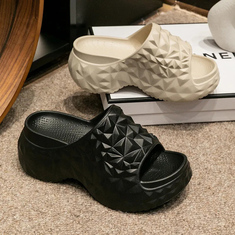 High heel EVA slippers with thick sole in black, khaki and white colour options