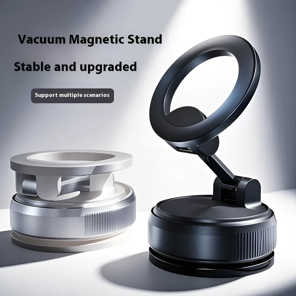 Magnetic car phone holder with suction cup mount, 7.5W, non-rechargeable, shown in black or white style options