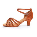 Latin dance shoes for women soft bottom 5cm heel leather sole beige colour