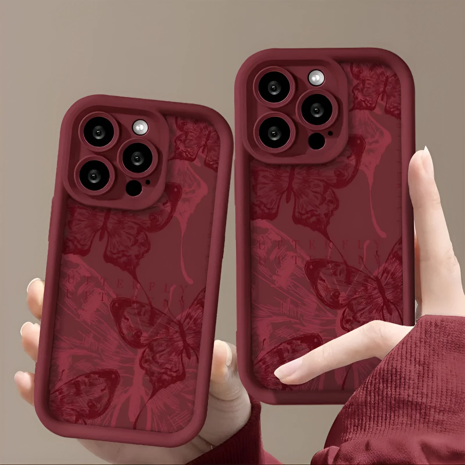 Wine red butterfly print silicone phone case for Apple iPhone with anti-fall protection