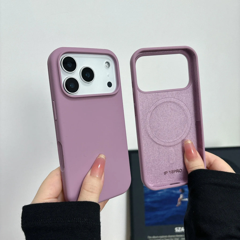 Liquid silicone magnetic iPhone case with AI button in antique white colour