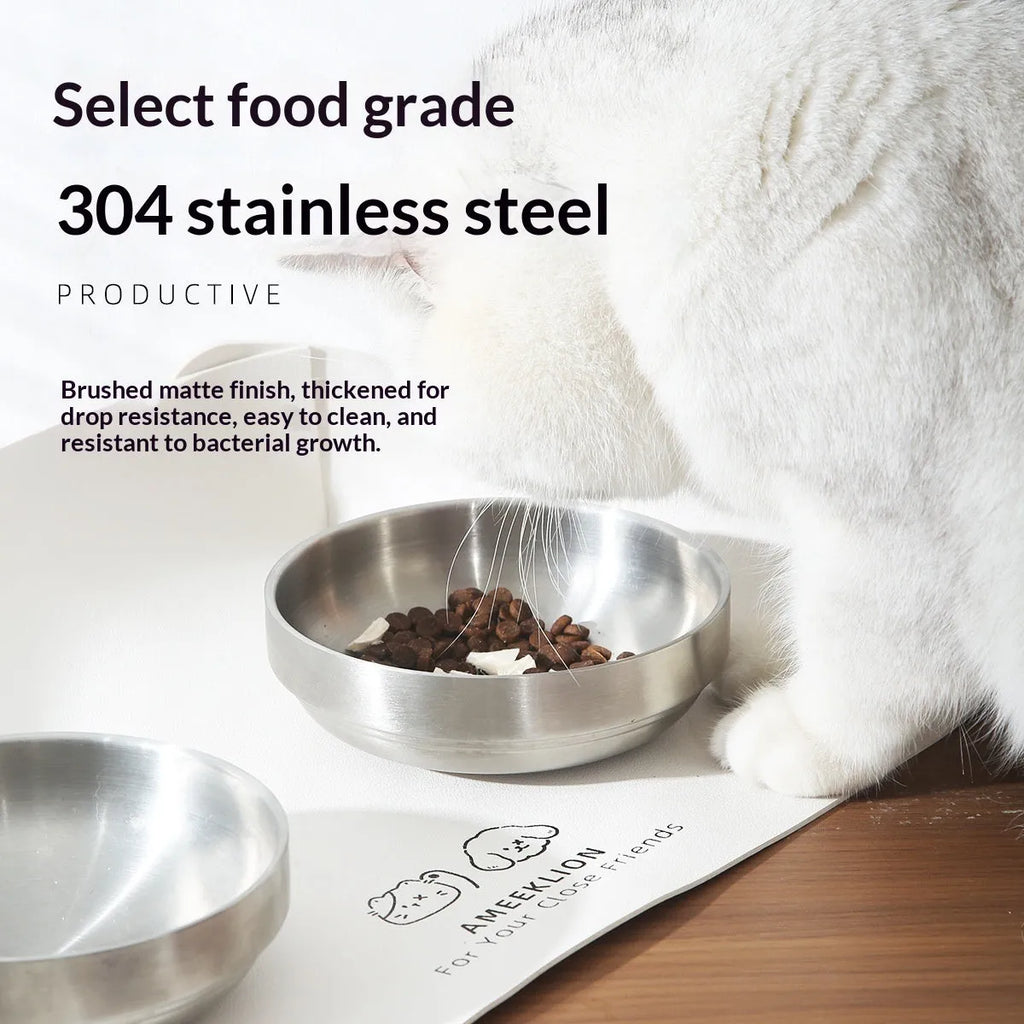 White magnetic stand stainless steel inclined cat water bowl on floor