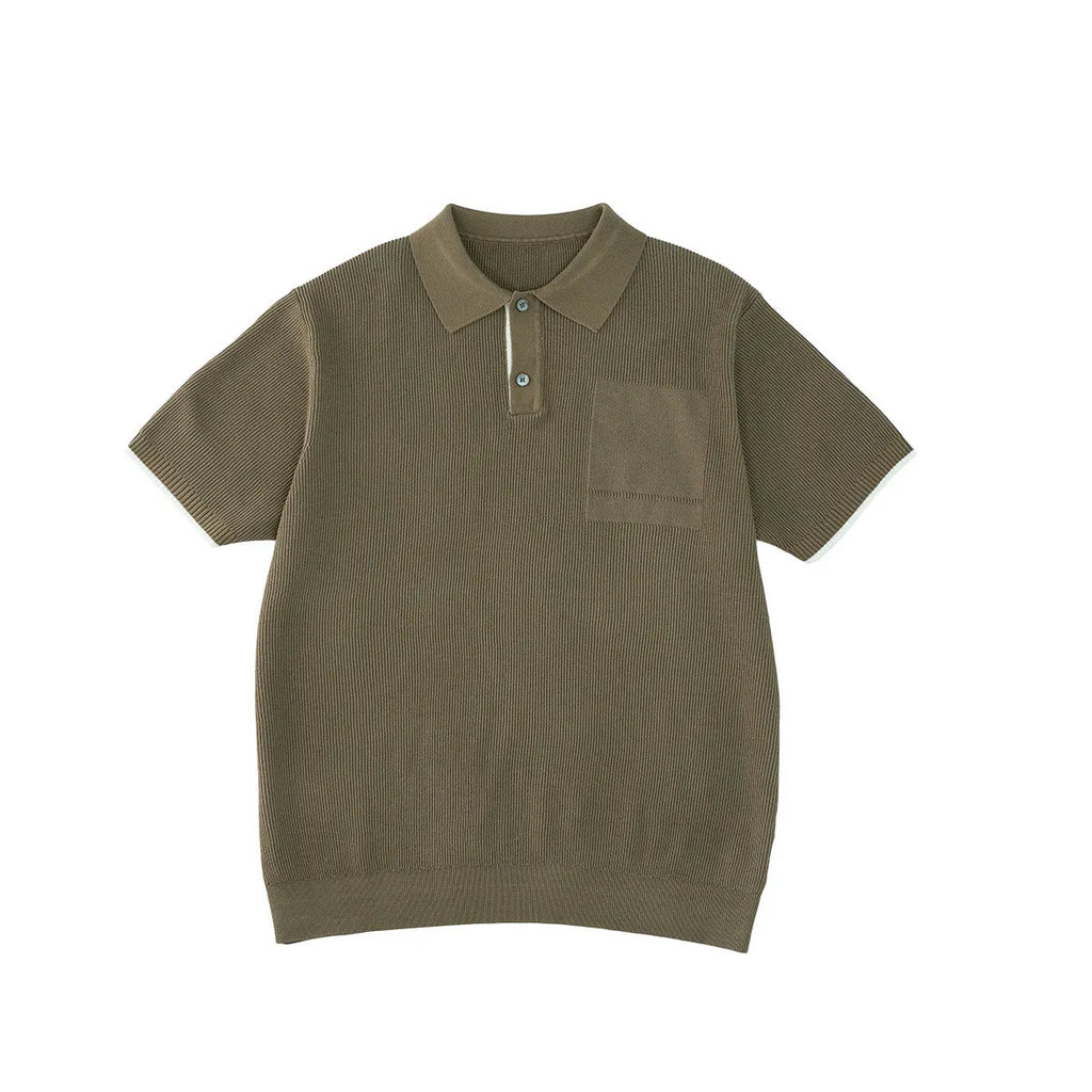 Men's business casual summer sweater with contrast lapels in solid colour, short sleeves, polyester blend