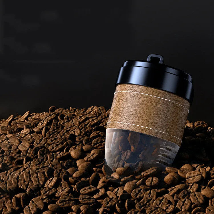 Coffee cup shaped car air freshener in solid fragrance format with plastic construction