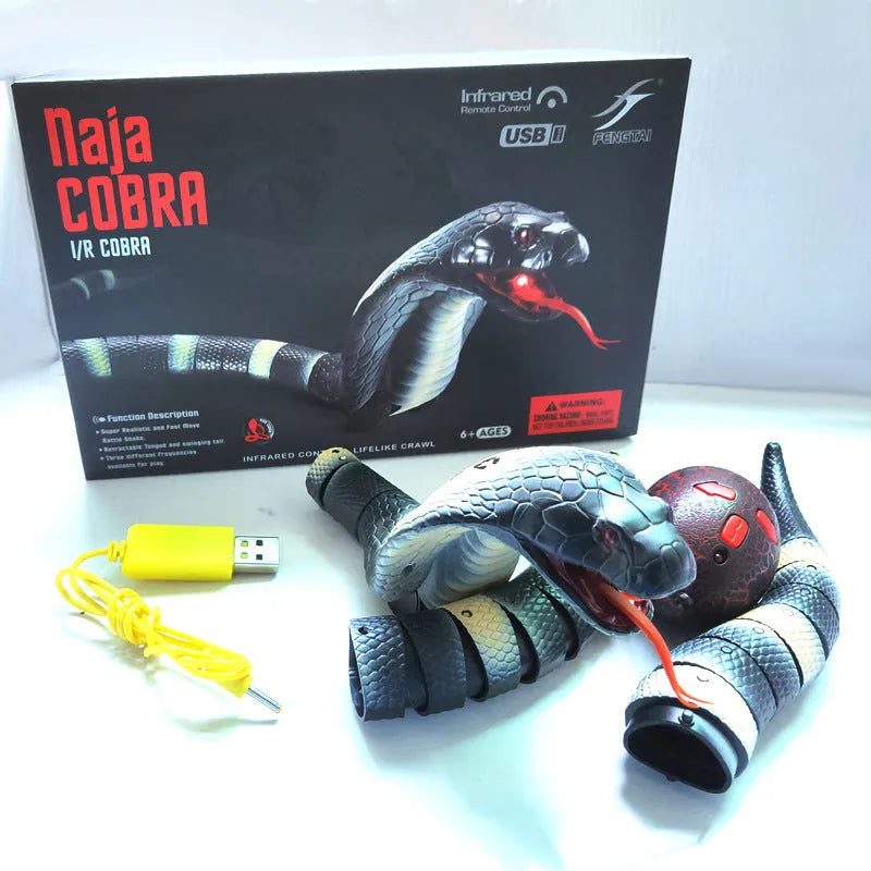 Smart sensing electronic snake cat toy with segmented plastic body and built-in catnip compartment