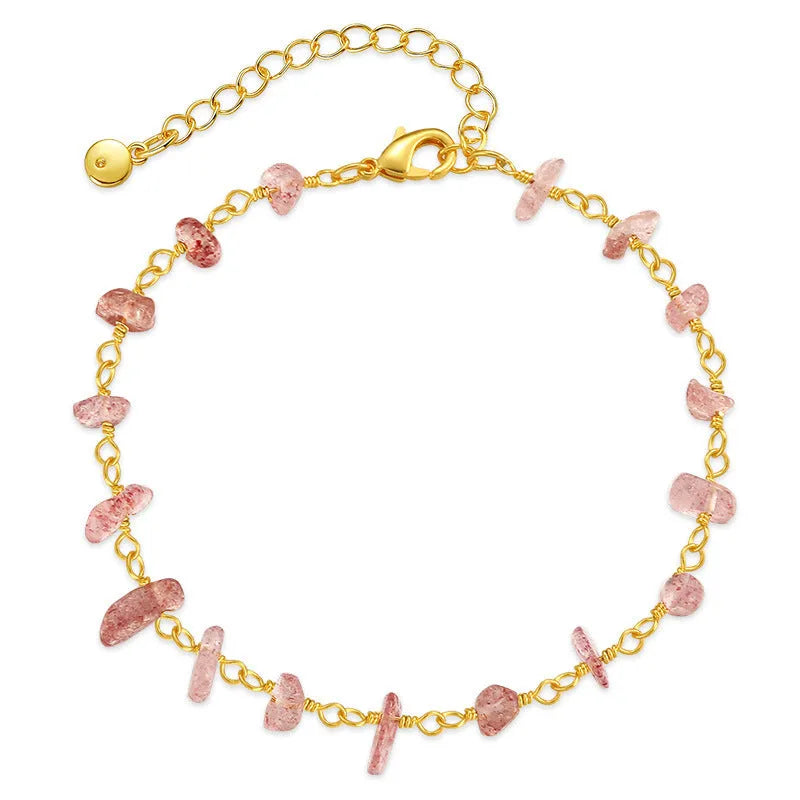 Geometric 18K copper women's bracelet with natural turquoise gravel crystals in multiple colours.