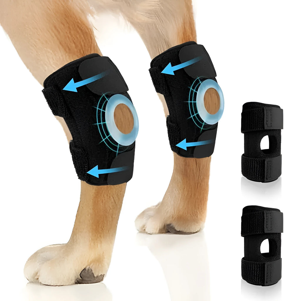 Black polyester dog leg guard for joint support and ACL ligament tear rehabilitation