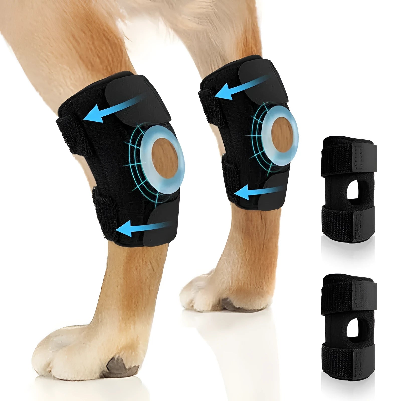 Black polyester dog leg guard for joint support and ACL ligament tear rehabilitation