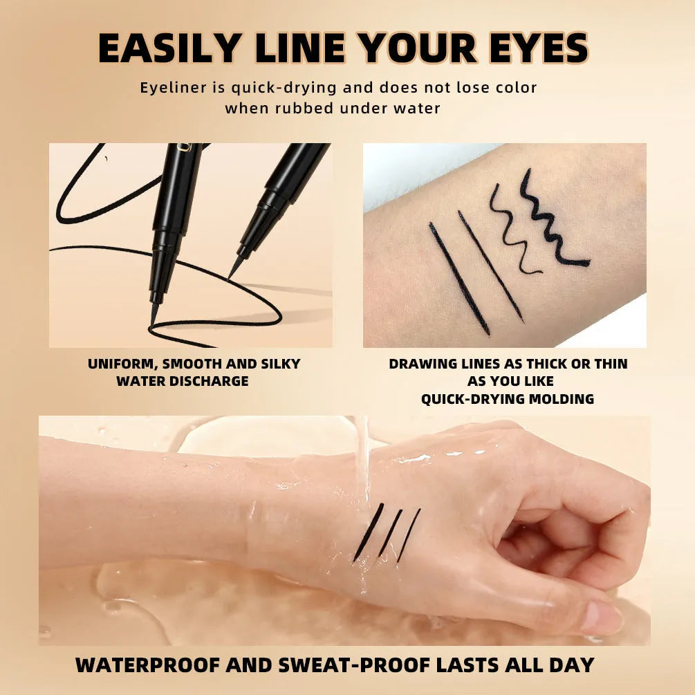 Black liquid eyeliner pen with sweat-proof and quick-drying properties