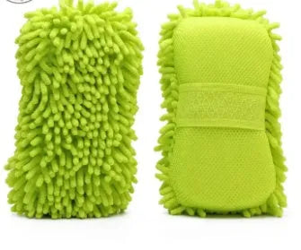 Silver green car wash sponge with chenille microfiber construction measuring 14 by 25 centimetres