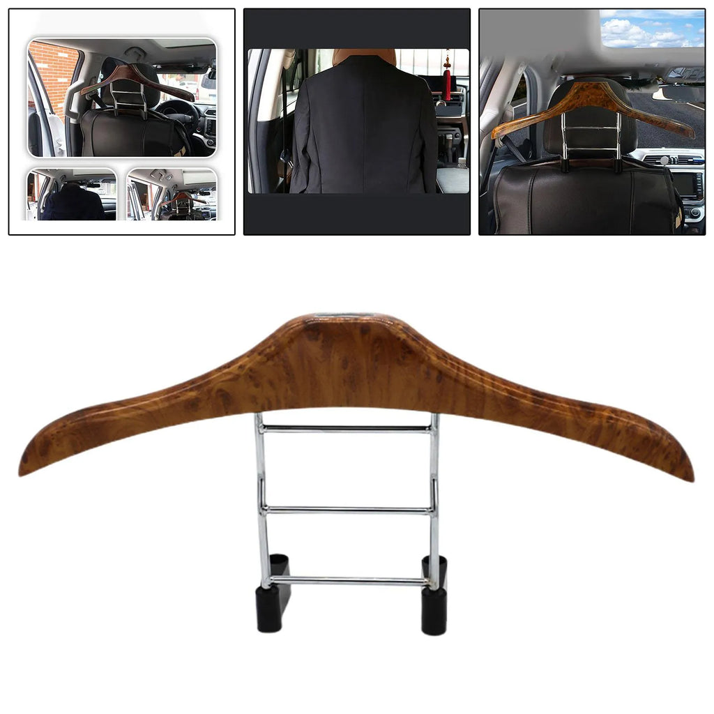 Wood yellow stainless steel car mounted clothes hanger measuring 46.5cm by 23cm