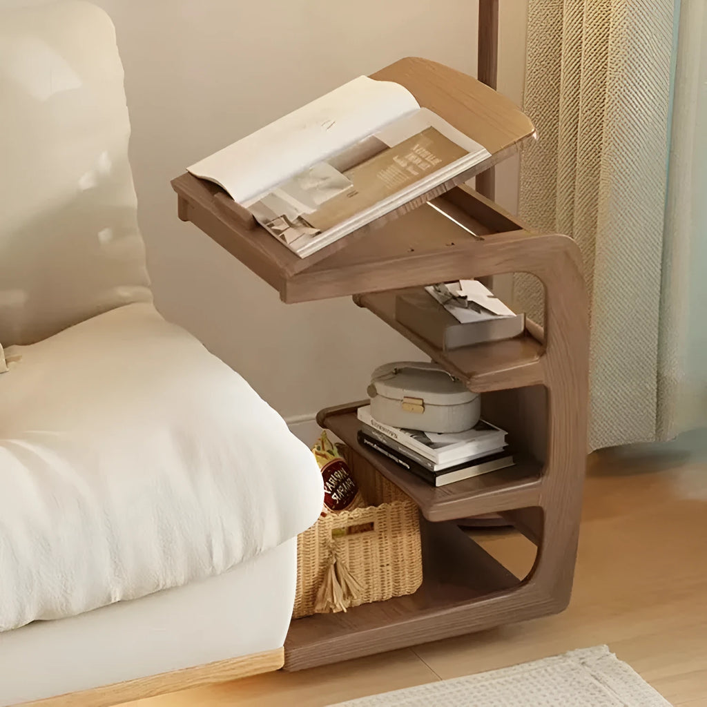 Movable solid wood side cabinet with wheels in walnut colour 40cm wide