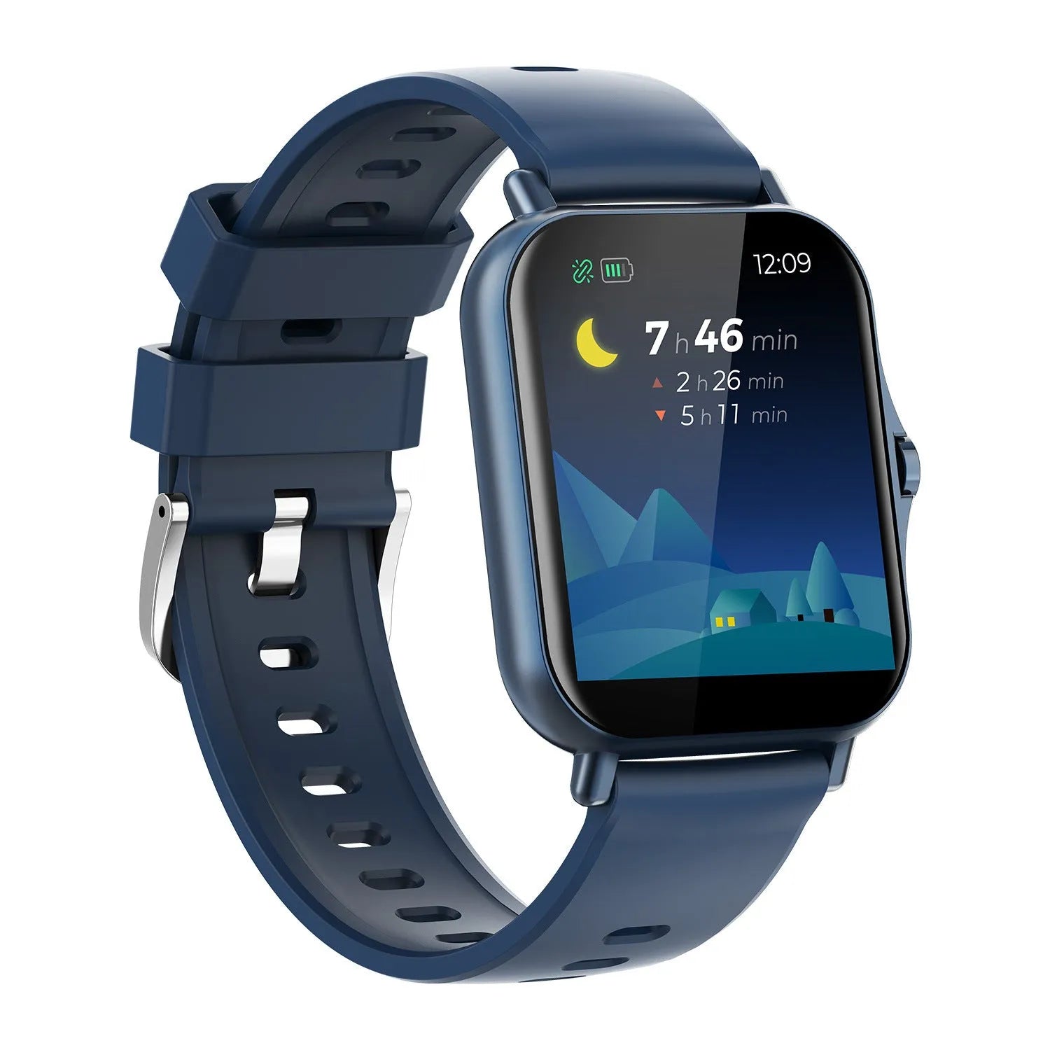 W10 Bluetooth smart watch with heart rate monitor on a wrist, showing a black colour option with a curved touch screen.