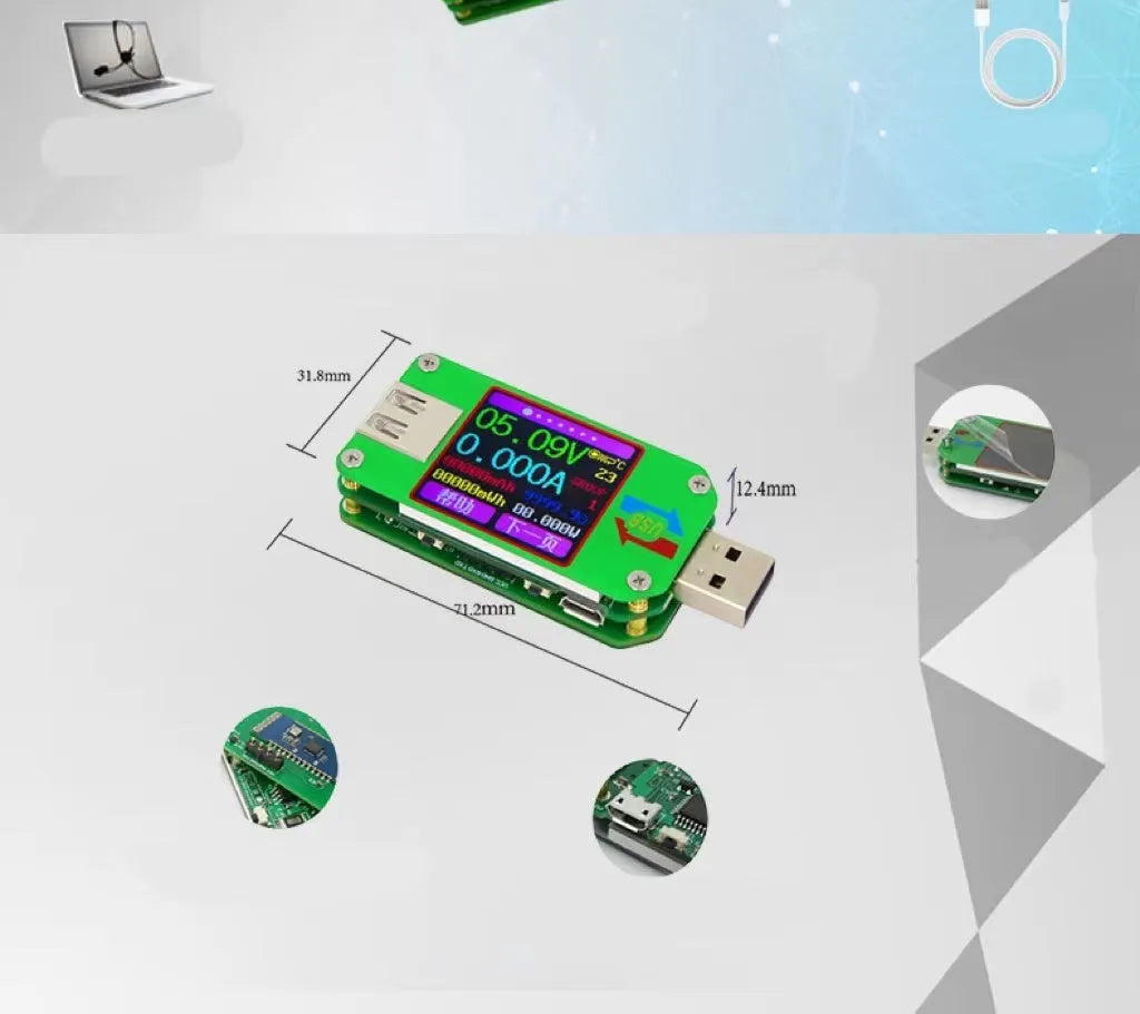 USB 2.0 colour screen tester UM24C voltage ammeter thermometer with Bluetooth option and QC2.0 QC3.0 support