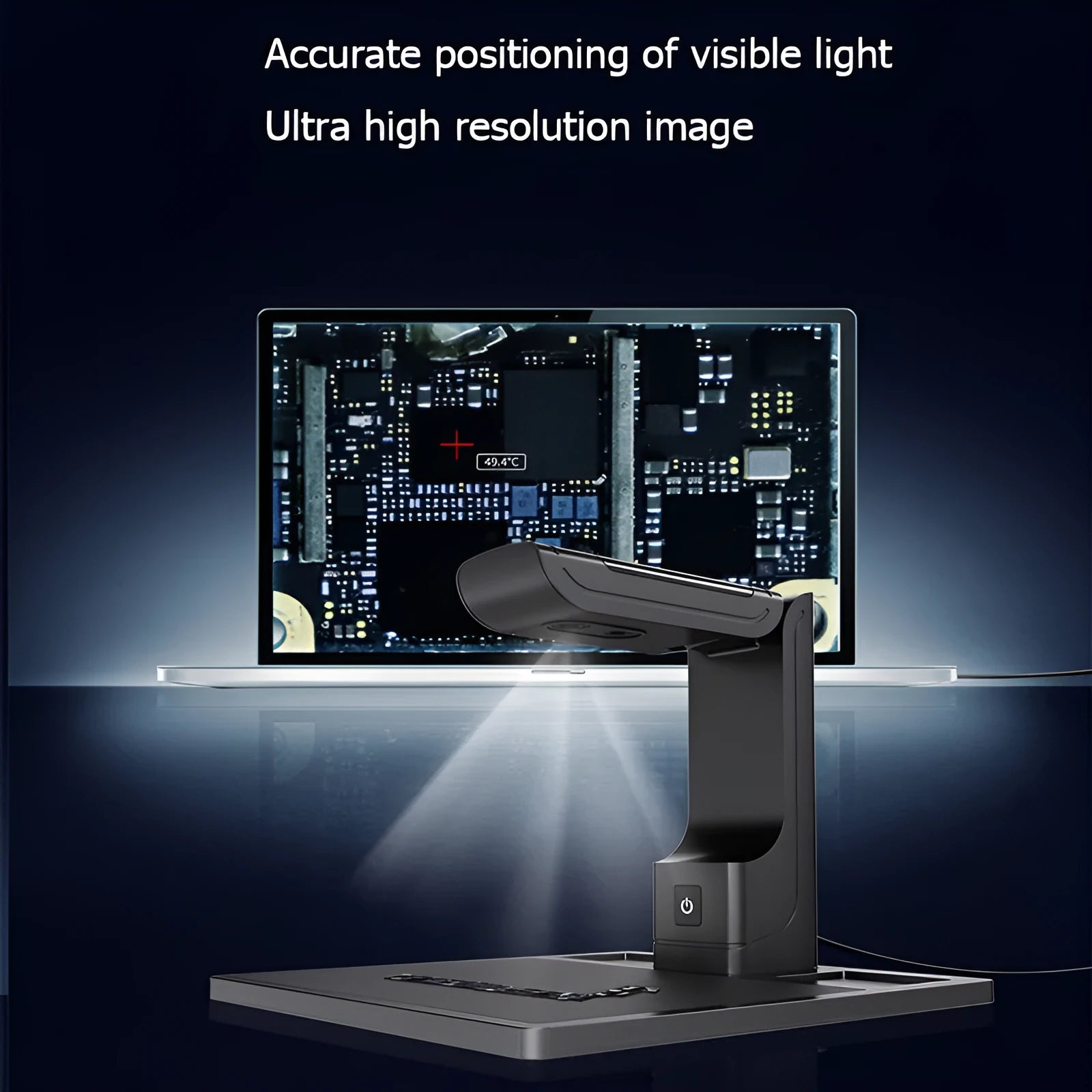 Black mobile phone mainboard diagnostic instrument with USB connection, measuring 48mm wide by 154mm tall
