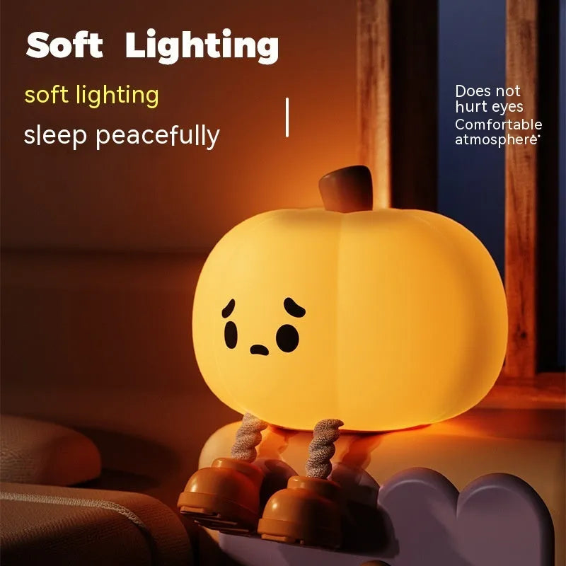 Soft silicone pumpkin-shaped night light with touch controls