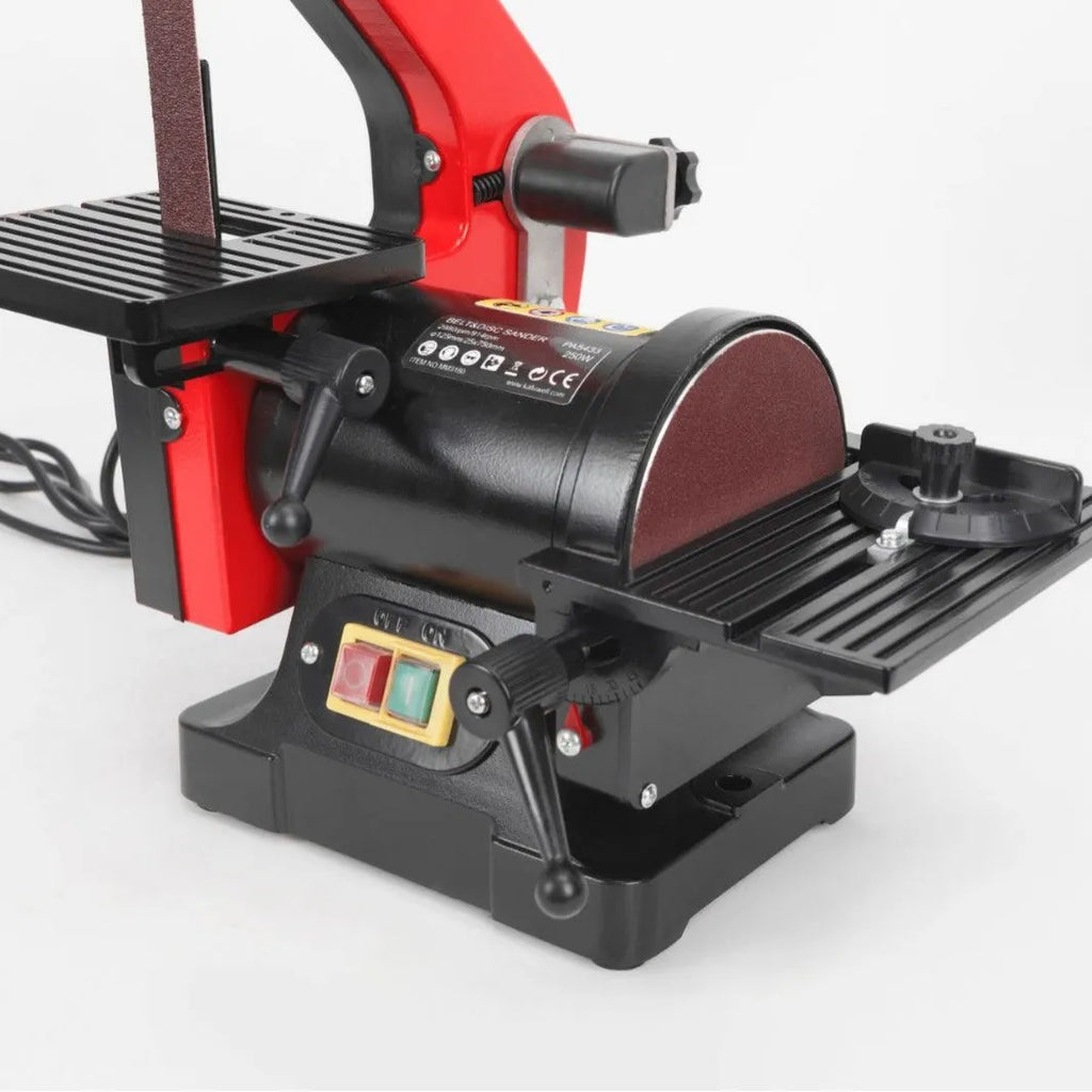 Small sand disc belt sander electric household tool with power cord and instruction manual