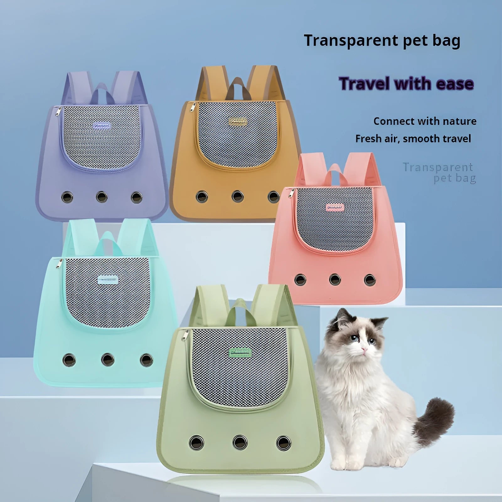 Medium-hard Oxford fabric cat backpack carrier in a solid colour.