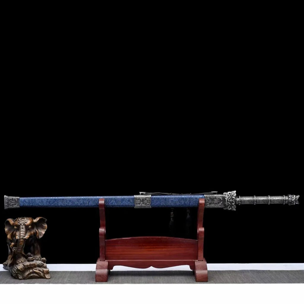 Ancient-style Tang sword with 73cm unsharpened high manganese steel blade, solid wood scabbard with leather covering