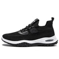 Men's black Flyknit low top sports shoes with breathable mesh and plastic sole for running
