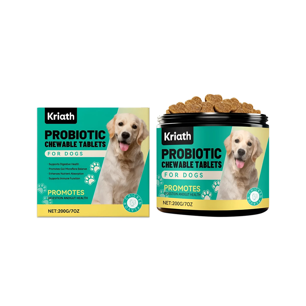 200g pack of canine probiotic soft granules with chicken powder, beef powder and lecithin for dog digestive support