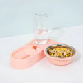 Automatic cat bowl feeder and drinking fountain with water dispenser in pink colour