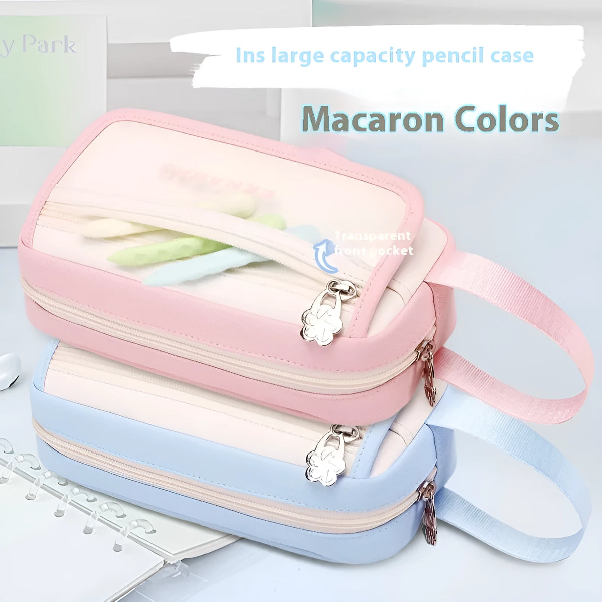 Large capacity Oxford cloth stationery bag in Korean style with school supplies inside