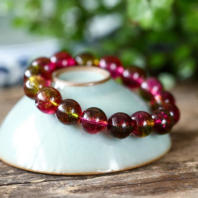Handmade women's watermelon crystal bracelet in pastoral style showing size options