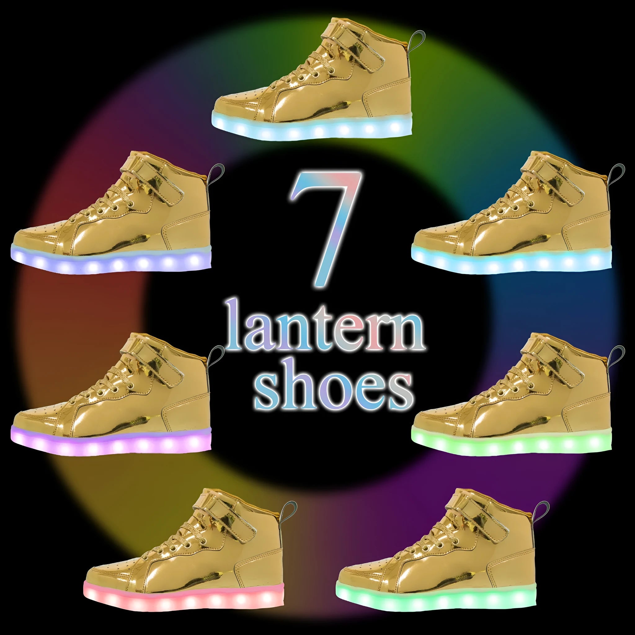 LED light-up high-top board shoes in black with velcro strap and rubber sole.