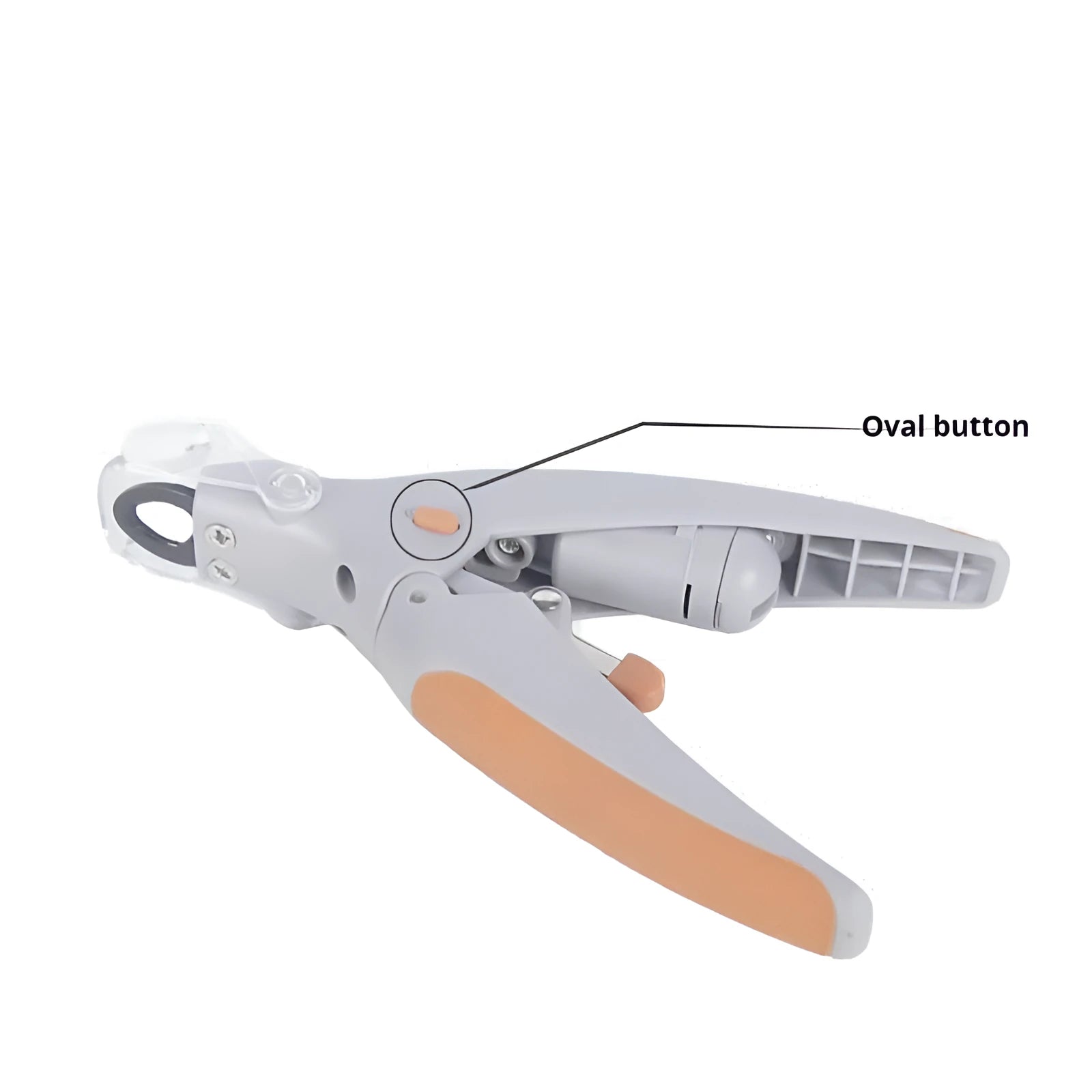 White dog nail trimmer with imitation blood guide and light on blue blister card packaging