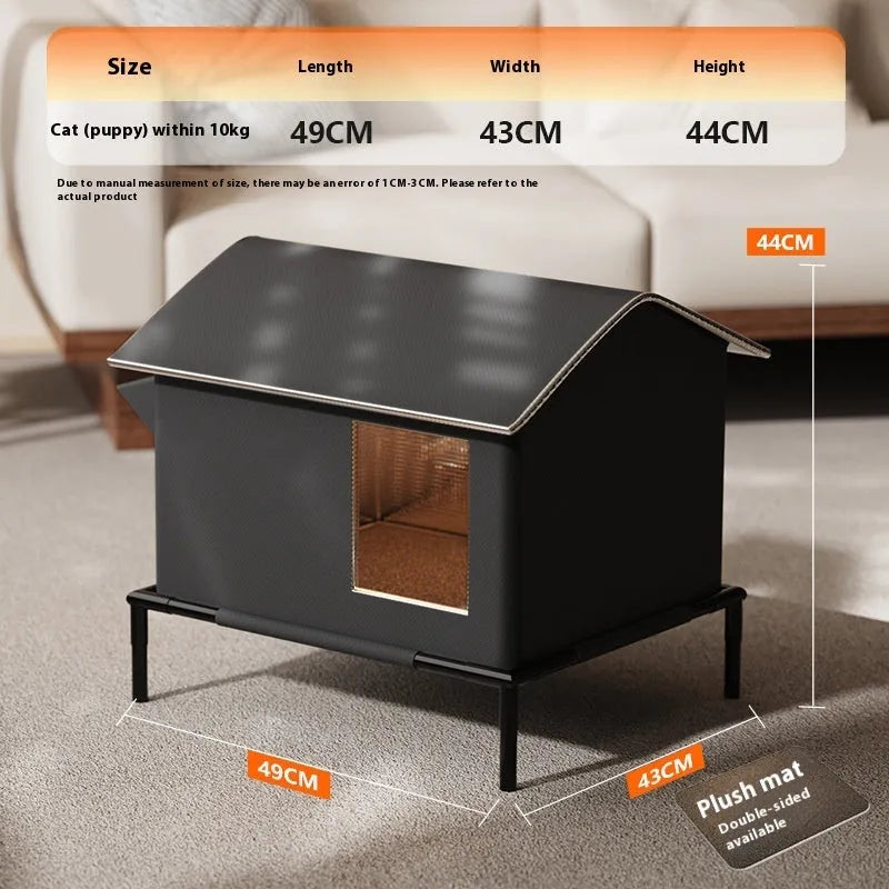 Black Oxford cloth outdoor warm pet bed for cats with lock temperature design