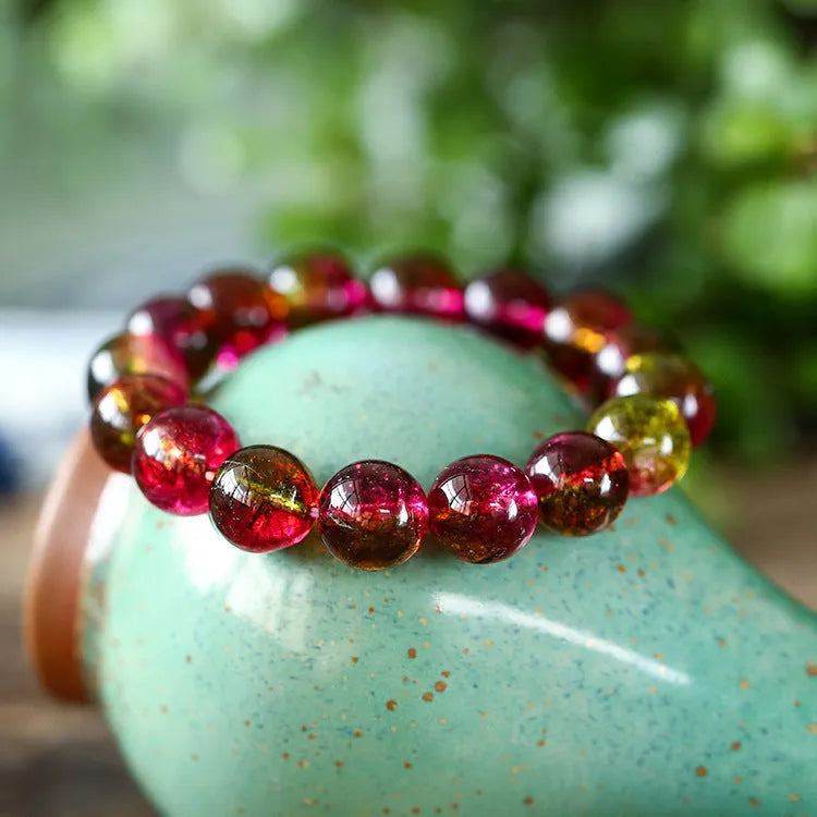 Handmade women's watermelon crystal bracelet in pastoral style showing size options