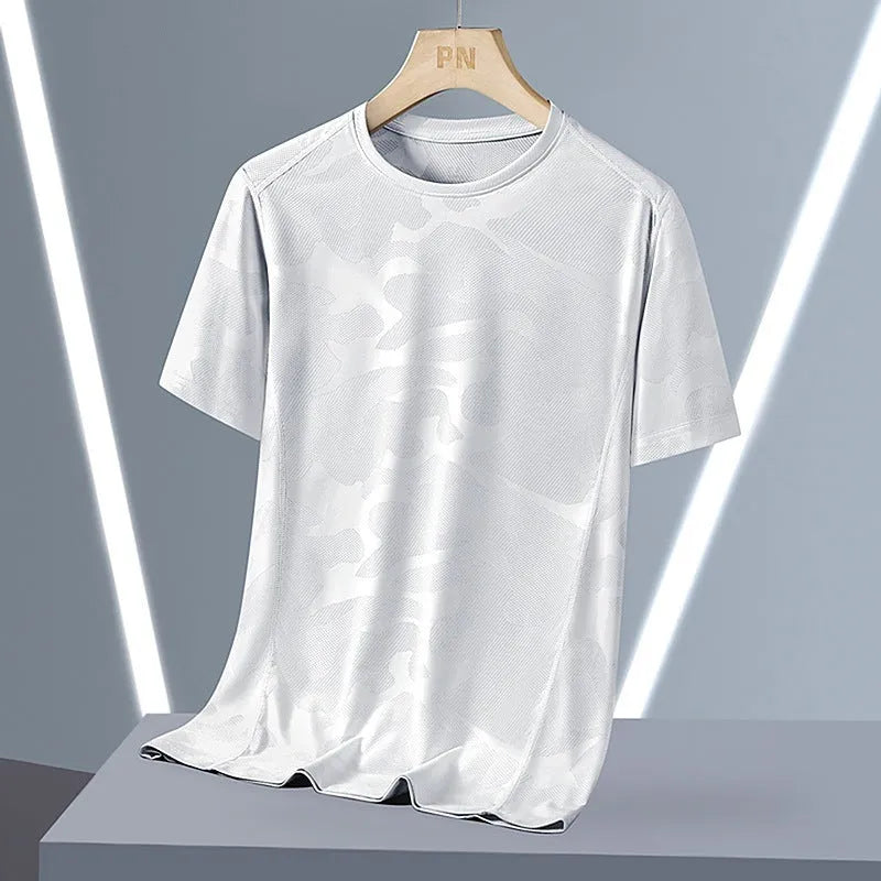 Men's camouflage print short sleeve summer top in nylon quick-dry fabric available in multiple colours